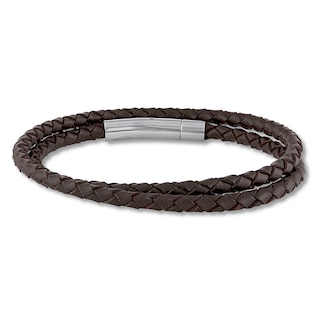 Men's Brown Leather Bracelet Stainless Steel | Kay