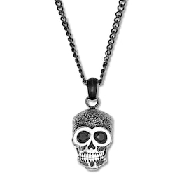 Men's Skull Necklace Black CZ Stainless Steel & Black Ion-Plating