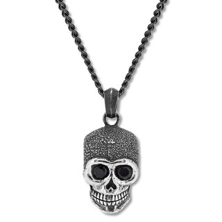 Men's Skull Necklace Black CZ Stainless Steel & Black Ion-Plating | Kay