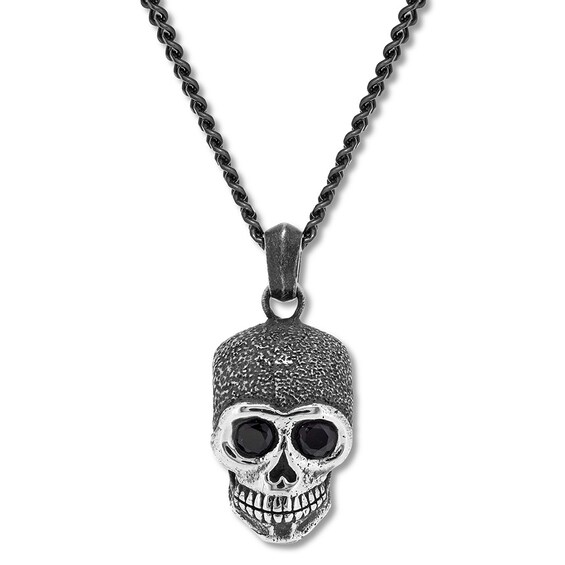 Men's Skull Necklace Black CZ Stainless Steel/Black Ion-Plating ...