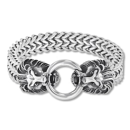 Men's Franco Chain & Lion Head Bracelet Stainless Steel 9&quot;