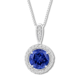 Blue & White Lab-Created Sapphire Necklace Sterling Silver