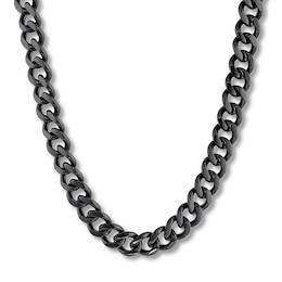 Solid Curb Chain Necklace 11mm Black Ion-Plated Stainless Steel 24&quot;