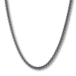 Solid Box Chain Necklace Black Ion-Plated Stainless Steel 30&quot;