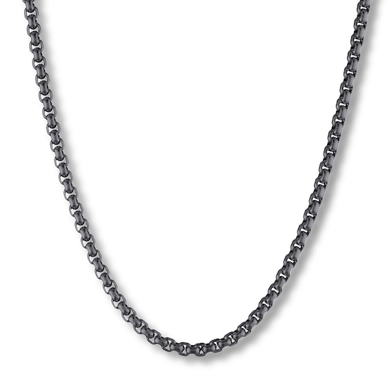 Solid Box Chain Necklace Black Ion-Plated Stainless Steel 30"