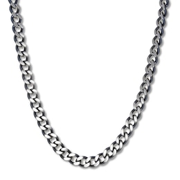 Curb Chain Necklace Solid Stainless Steel & Gray Ion-Plating 24&quot;