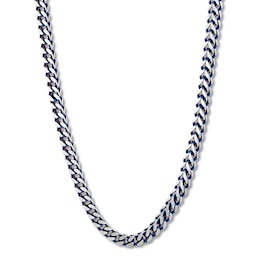 Solid Foxtail Chain Necklace 5mm Stainless Steel & Blue Ion-Plating 22&quot;