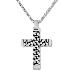 Men's Curb Chain Cross Necklace Stainless Steel 24&quot;