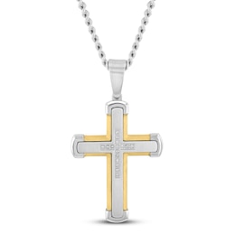 Men's Diamond Cross Necklace 1/10 ct tw Stainless Steel & Yellow Ion Plating 24&quot;