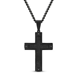 Men's Cross Necklace 1/20 ct tw Black Diamonds Stainless Steel/Black Ion Plating 24&quot;