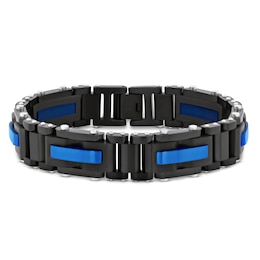 Men's Bracelet Stainless Steel Black/Blue Ion Plating 8.5&quot;