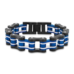 Men's Bracelet Stainless Steel Black/Blue Ion Plating 8.5&quot;