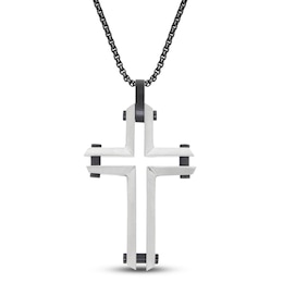 Men's Cross Necklace Black Ion Plating Stainless Steel 24&quot;