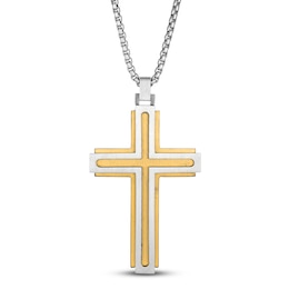 Men's Cross Necklace Gold Ion Plating Stainless Steel 24&quot;