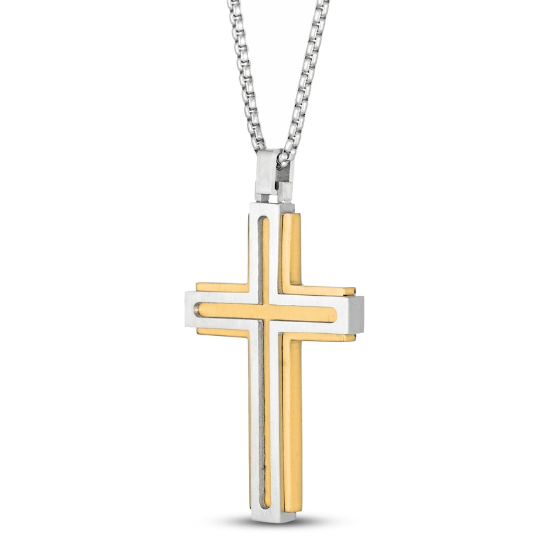 Main Image 2 of Men's Cross Necklace Gold Ion Plating Stainless Steel 24&quot;