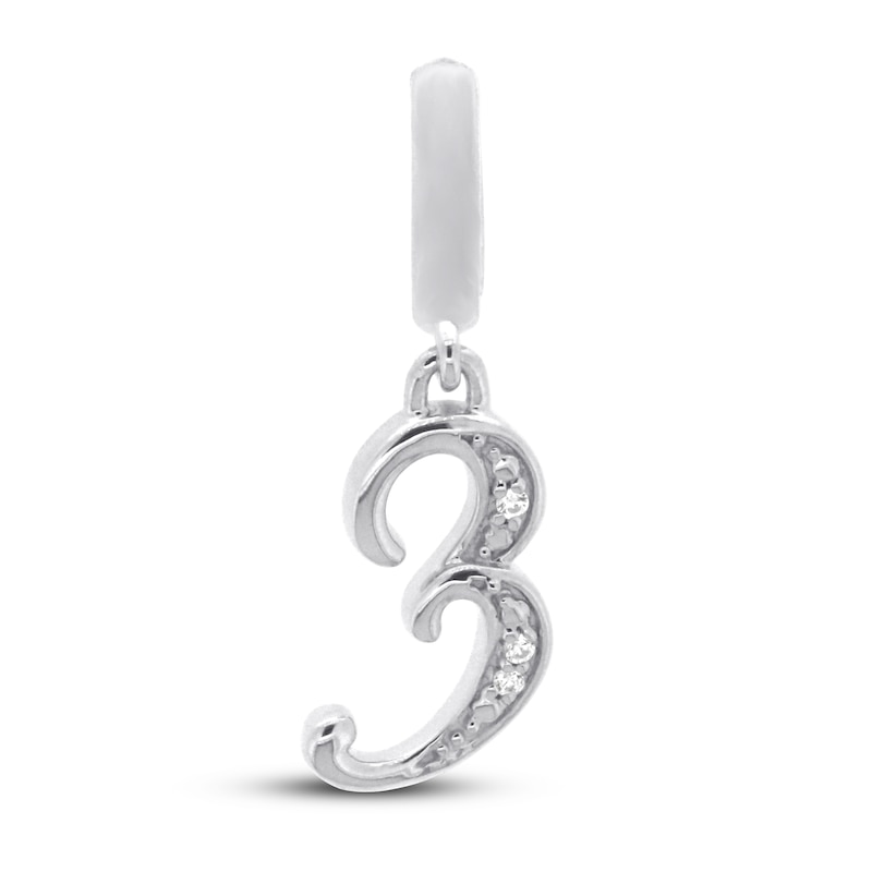 Main Image 1 of True Definition Number 3 Charm with Diamonds Sterling Silver