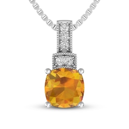 Citrine & White Topaz Necklace Sterling Silver 18&quot;