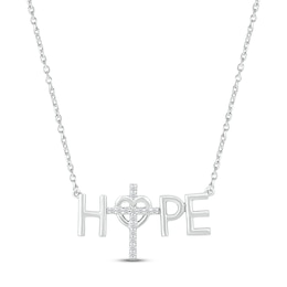 Diamond &quot;Hope&quot; Cross Necklace 1/15 ct tw Round-cut Sterling Silver 18&quot;