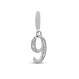 True Definition Number 9 Charm with Diamonds Sterling Silver