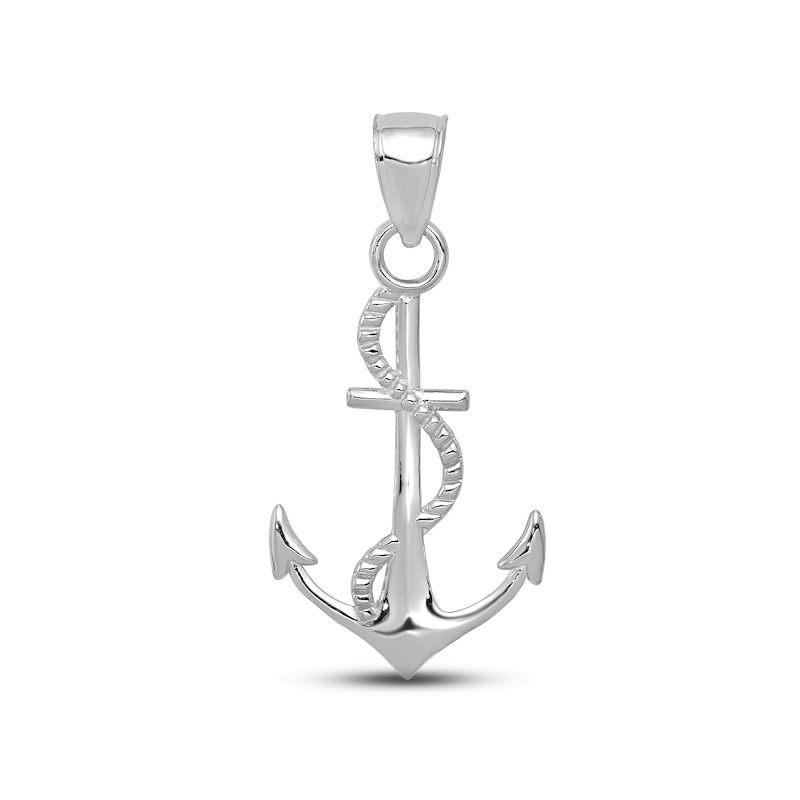 Main Image 1 of Men's Polished Anchor & Rope Charm 10K White Gold