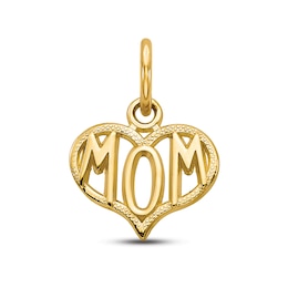 &quot;Mom&quot; Heart Charm 14K Yellow Gold