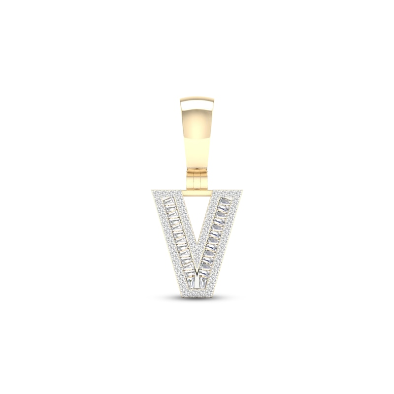 Main Image 1 of Diamond V Initial Charm 1/3 ct tw Baguette & Round-cut 10K Yellow Gold