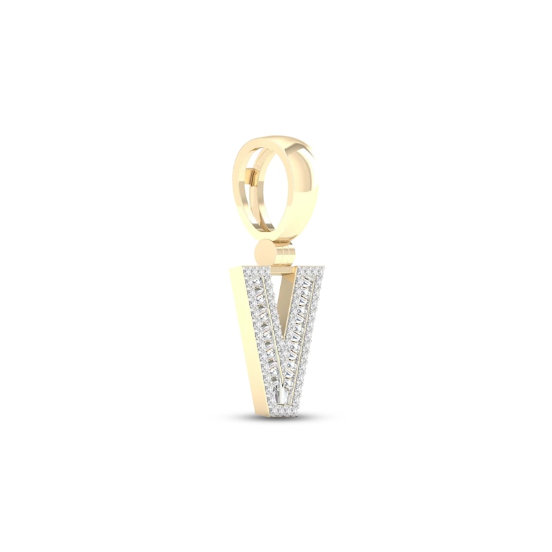 Main Image 2 of Diamond V Initial Charm 1/3 ct tw Baguette & Round-cut 10K Yellow Gold