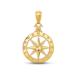 Men's Diamond-cut Polished Compass Charm 14K Yellow Gold