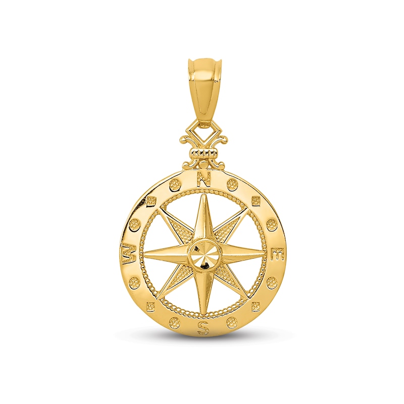 Main Image 1 of Men's Diamond-cut Polished Compass Charm 14K Yellow Gold