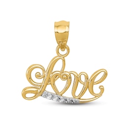 Diamond-cut &quot;Love&quot; Charm 14K Yellow Gold