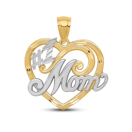 &quot;#1 Mom&quot; Heart Charm 14K Yellow Gold