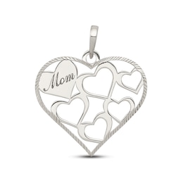 &quot;Mom&quot; Hearts Charm Sterling Silver