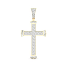 Men's Diamond Cross Charm 2 ct tw Round & Baguette-cut 10K Yellow Gold