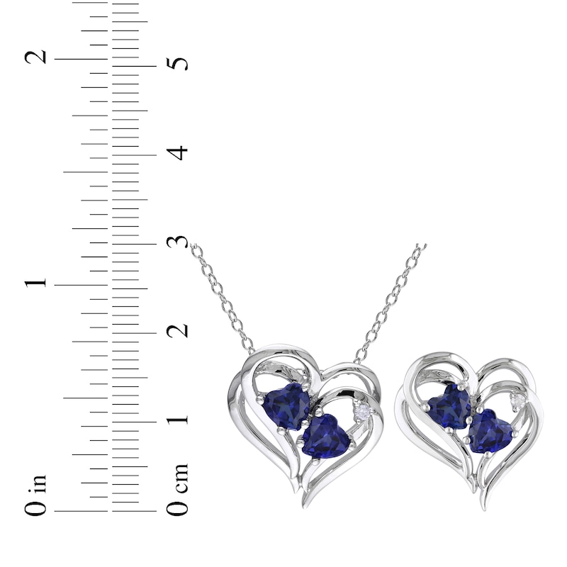 Main Image 2 of Blue Lab-Created Sapphire & Diamond Double Heart Gift Set 1/20 ct tw Sterling Silver