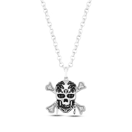 Disney Treasures Pirates of the Caribbean Black & White Diamond Skull & Crossbones Necklace 1/6 ct tw Sterling Silver 19”