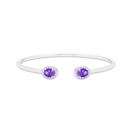 Oval-Cut Amethyst & Round-Cut White Lab-Created Sapphire Cuff Bangle Bracelet Sterling Silver