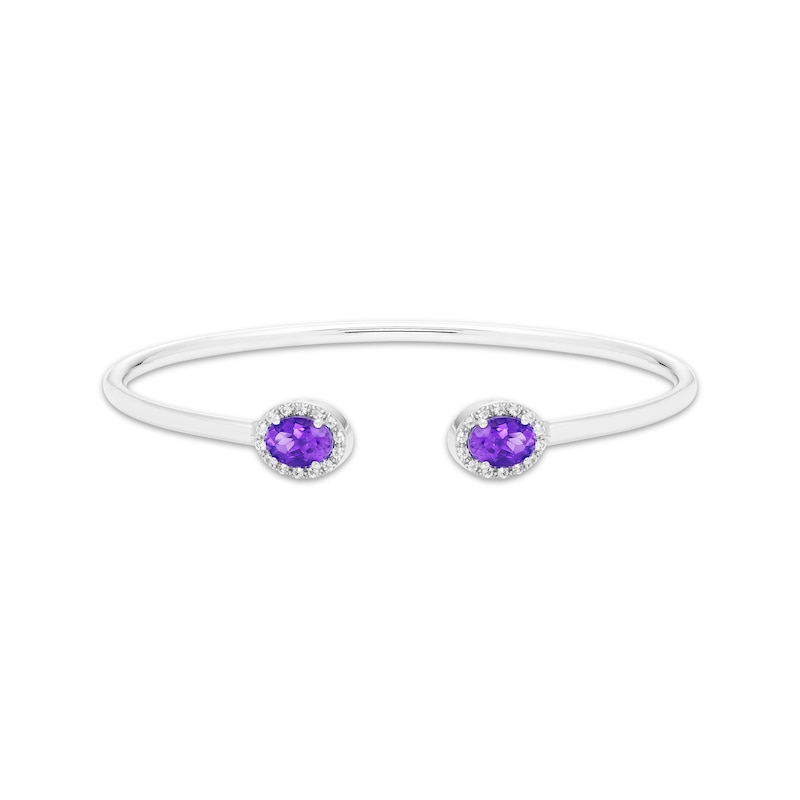 Oval-Cut Amethyst & Round-Cut White Lab-Created Sapphire Cuff Bangle Bracelet Sterling Silver