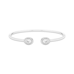 Oval & Round-Cut White Lab-Created Sapphire Cuff Bangle Bracelet Sterling Silver