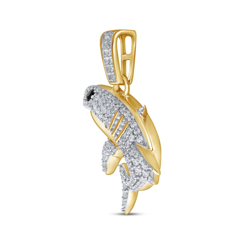 Main Image 2 of Men's White & Black Diamond Shark Charm 14K Yellow Gold-Plated Sterling Silver