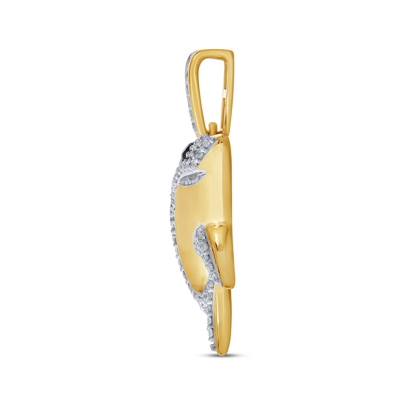 Main Image 3 of Men's White & Black Diamond Shark Charm 14K Yellow Gold-Plated Sterling Silver