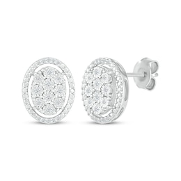 Multi-Diamond Oval-Shaped Stud Earrings 1/10 ct tw Sterling Silver