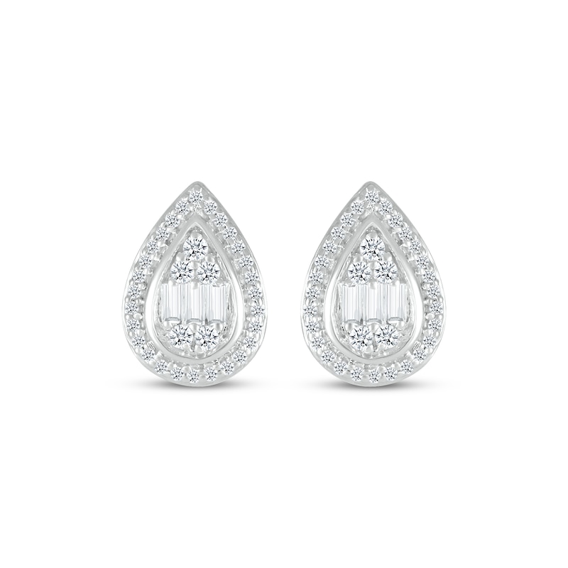 Main Image 2 of Baguette & Round-Cut Diamond Teardrop Stud Earrings 1/4 ct tw Sterling Silver