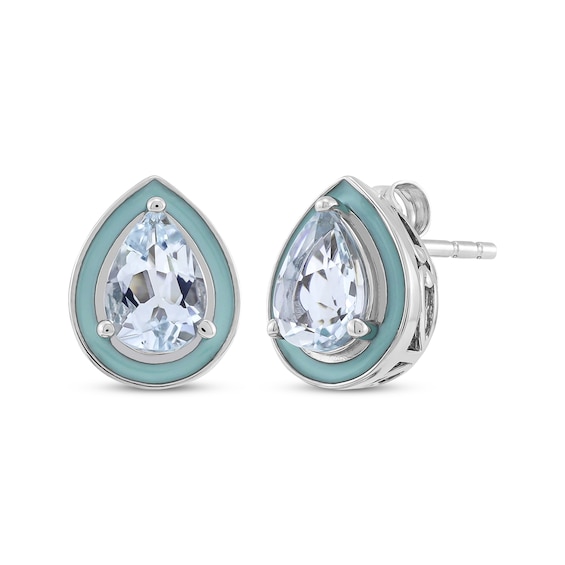 Pear-Shaped Aquamarine & Enamel Stud Earrings Sterling Silver