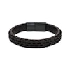 Thumbnail Image 1 of Men's Brown Leather Woven Bracelet Black Ion-Plated Stainless Steel 8.5&quot;