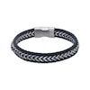 Thumbnail Image 1 of Men's Blue Leather Woven Herringbone Bracelet Stainless Steel 8.5&quot;