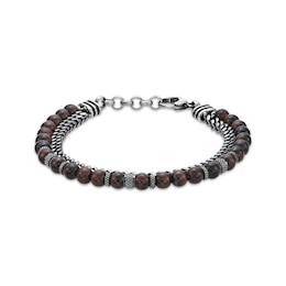 Men's Tiger's Eye Bead & Foxtail Chain Bracelet Stainless Steel 8.5&quot;