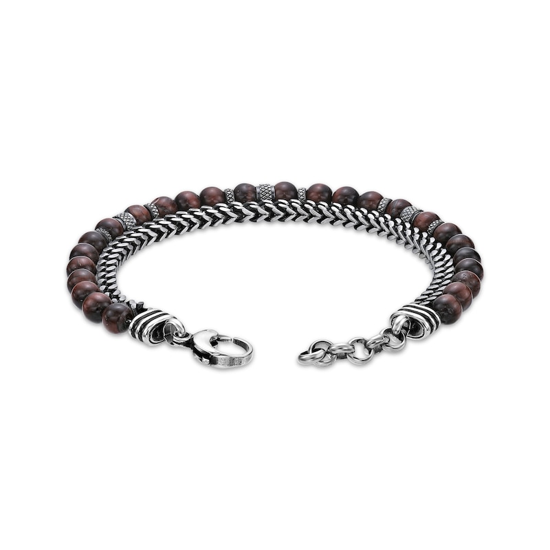 Main Image 3 of Men's Tiger's Eye Bead & Foxtail Chain Bracelet Stainless Steel 8.5&quot;