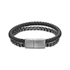 Thumbnail Image 2 of Men's Black Braided Leather & Chain Layered Bracelet Stainless Steel 8.75&quot;