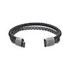 Thumbnail Image 3 of Men's Black Braided Leather & Chain Layered Bracelet Stainless Steel 8.75&quot;