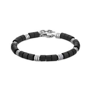 Idas Blue Denim Braided Leather Black Ion-Plated Matte Stainless Steel  Clasp Men's Bracelet